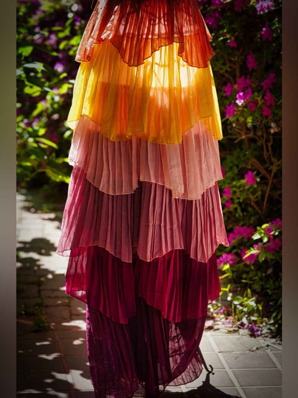 Touch Dolls Sunset Ombre Pleated Tiered Maxi Skirt - Size Small - Picture 2 of 6